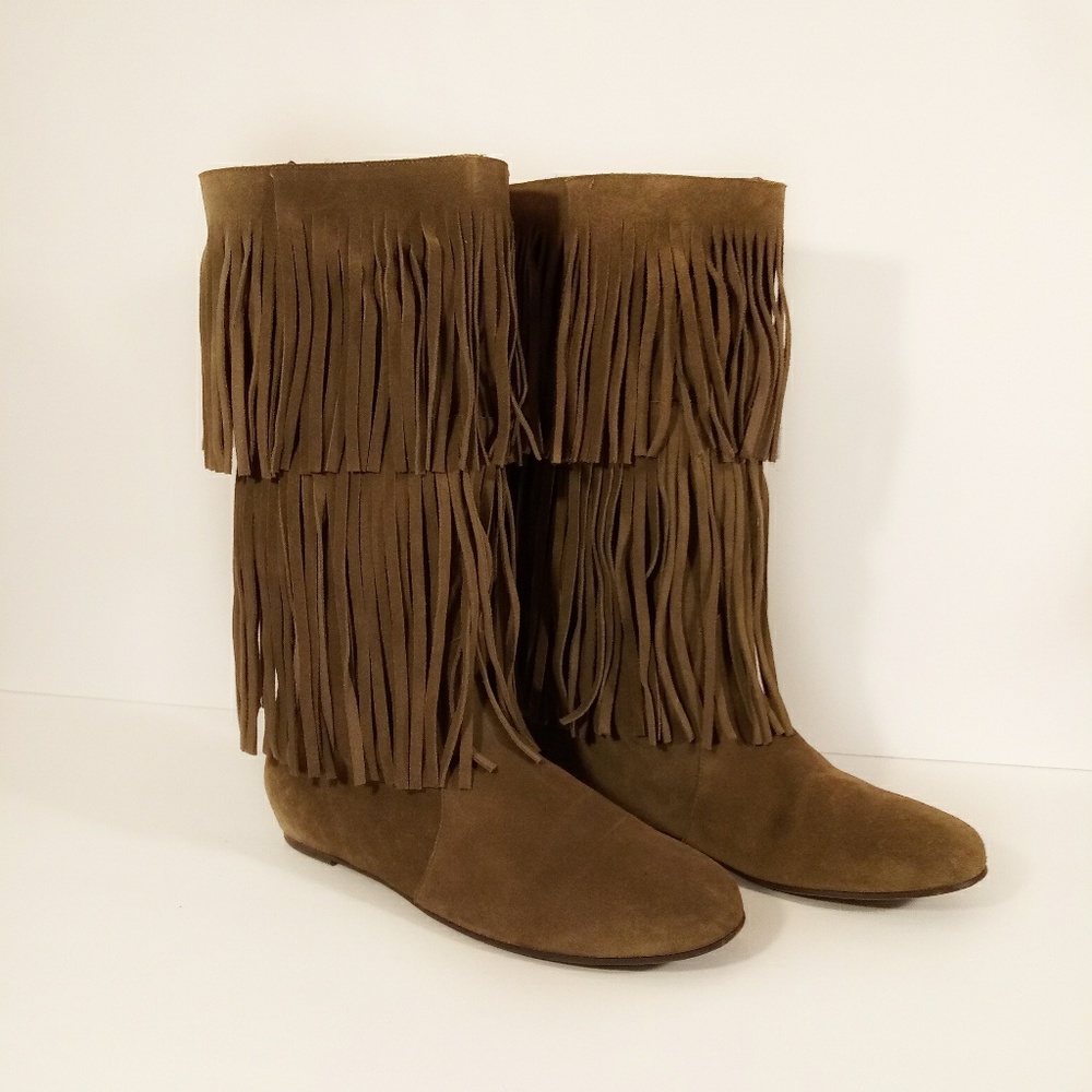 Michael Kors Tan Suede Fringe Knee-High Boots